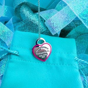 Tiffany & Co Hot Pink Enamel Outline Pendant Necklace